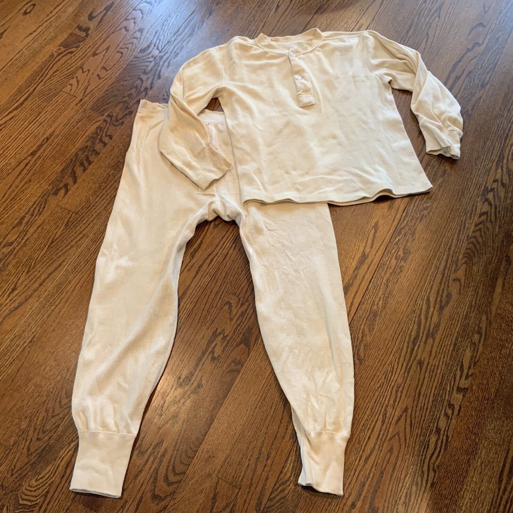 Vintage Military Long Johns Mens Tan Wool Blend Thermals 1950s Army READ